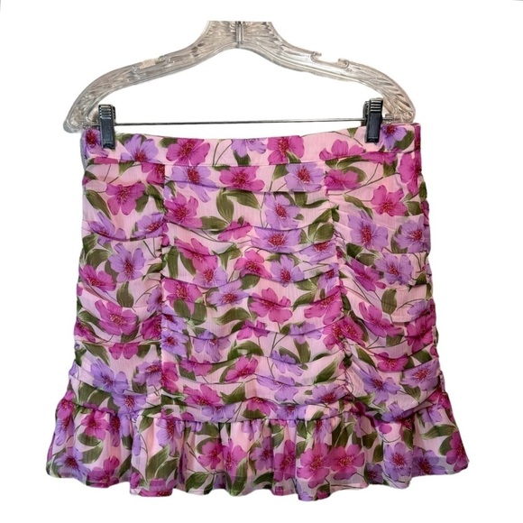 GB Gianni Bini Floral Printed Chiffon Gathered Mini Skirt in Pink NWT - Picture 1 of 8
